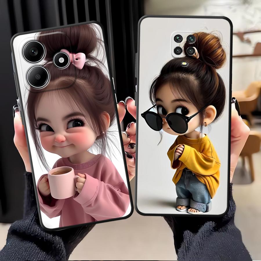 Xiaomi Phone Accessories - غطاء هاتف بنمط فتاة كرتونية لهواتف