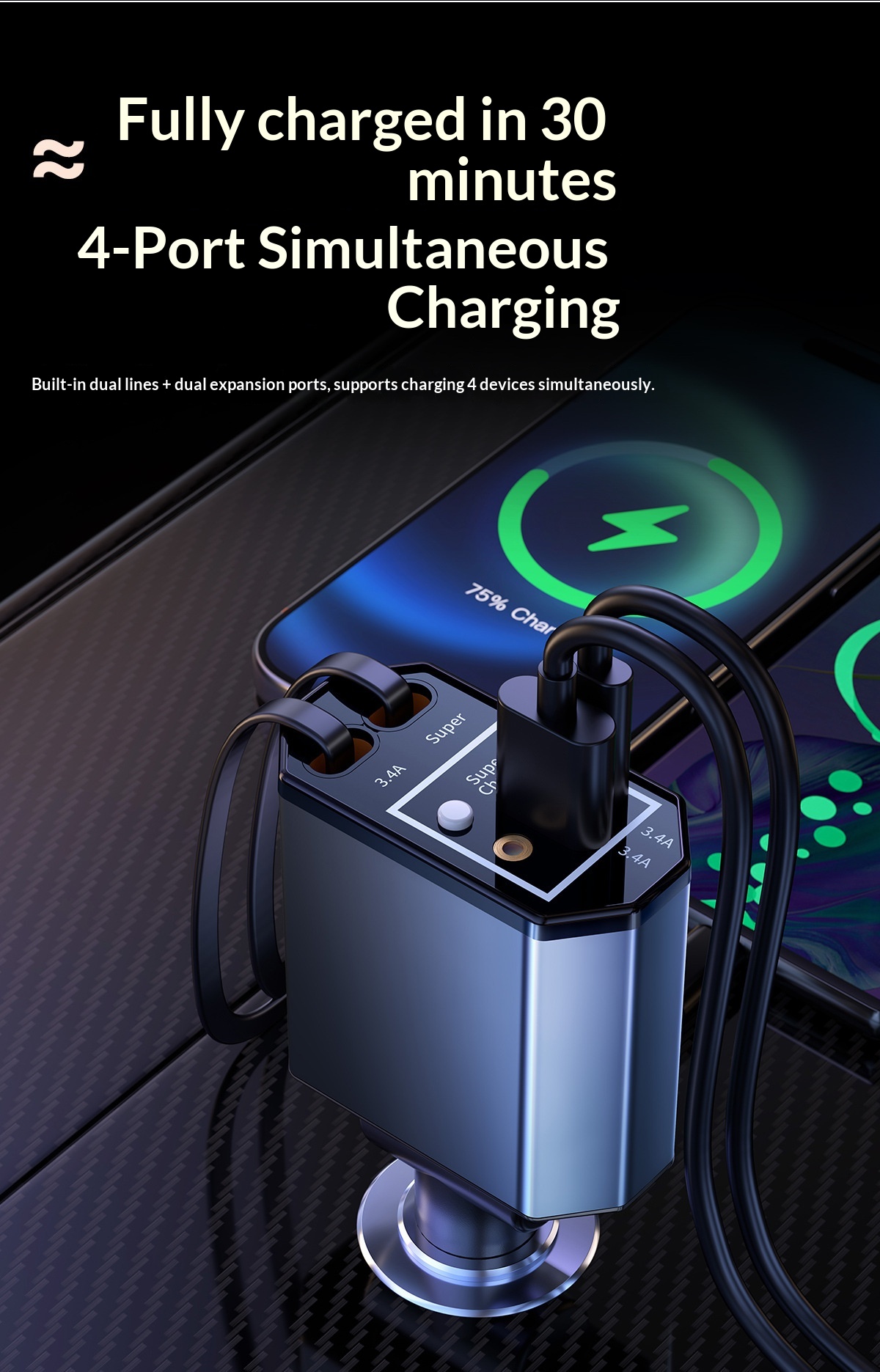 شاحن سيارة بقوة 120 واط مع كاب - مراجعة Fast Charging Cable وسعره
