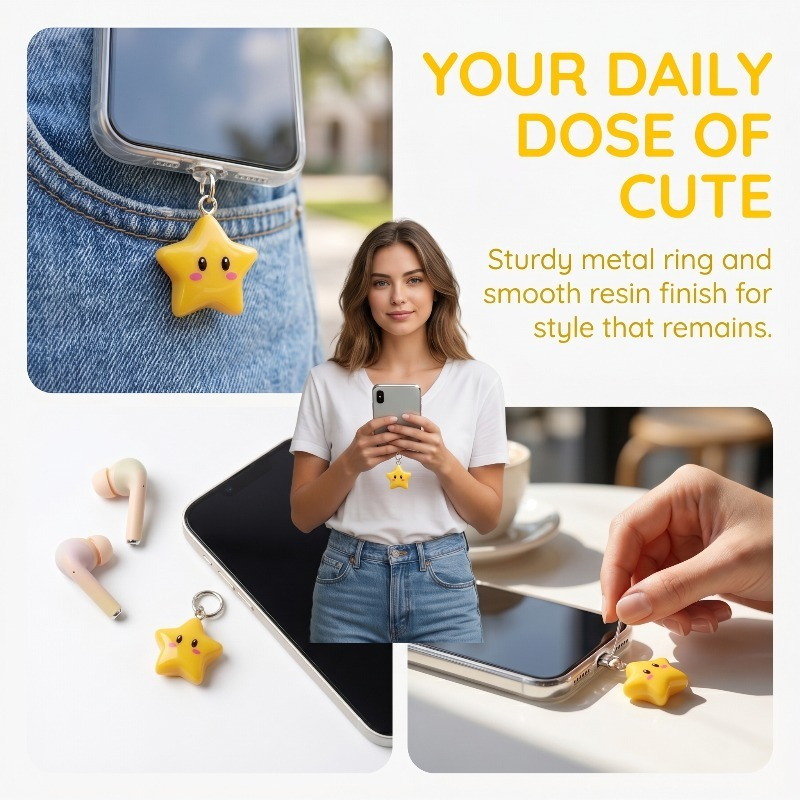 سدادة غبار للهاتف بتصميم نجمة  - مراجعة Yellow Phone Accessories وسعره