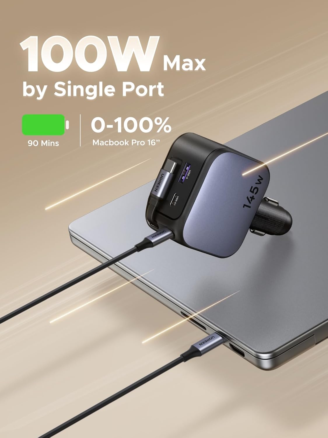 UGREEN 145W 3C1A شاحن سيارة قا - مراجعة Fast Charging Cable وسعره
