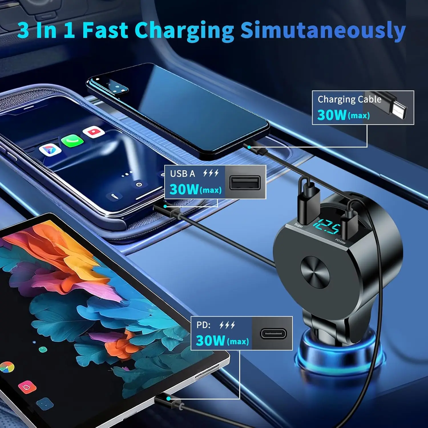 شاحن سيارة قابل للسحب 3 في 1،  - مراجعة Fast Charging Cable وسعره